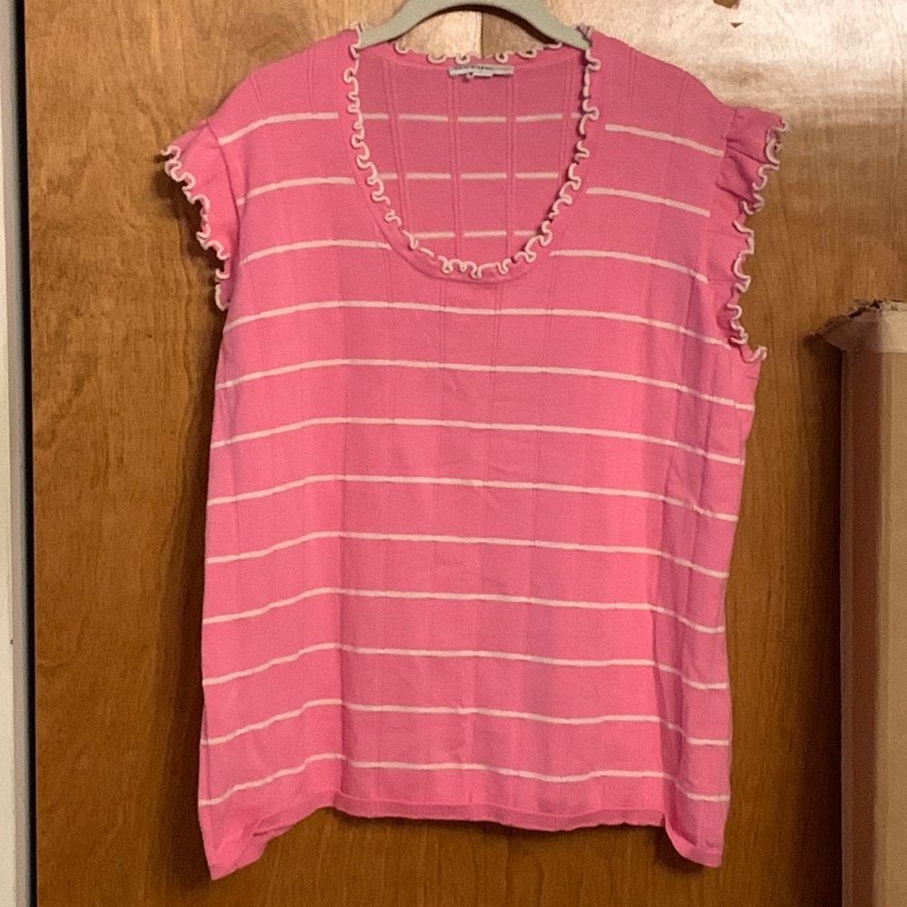 Isaac Mizrahi Live plus size sleeveless pink and white top, size 2X